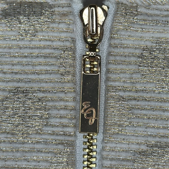 Eliza J Cream Metallic Textured Polka Dot Jeweled Neckline Cocktail Dress Size 8 - Picture 8 of 15